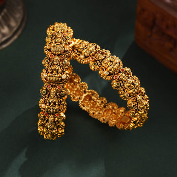 Gold Plated Premium Goddess Nakshi Bangle Set 2pcs 2/6 size