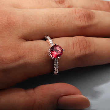 Luxurious Red Cz Stone Solitaire Finger Ring For Women - Free Size