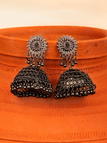 House of Anantara Silver Oxidised jhumka for Womens