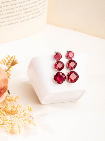 Chic Rhodium Plated Scarlet Red Zircon Drop Earring For Women