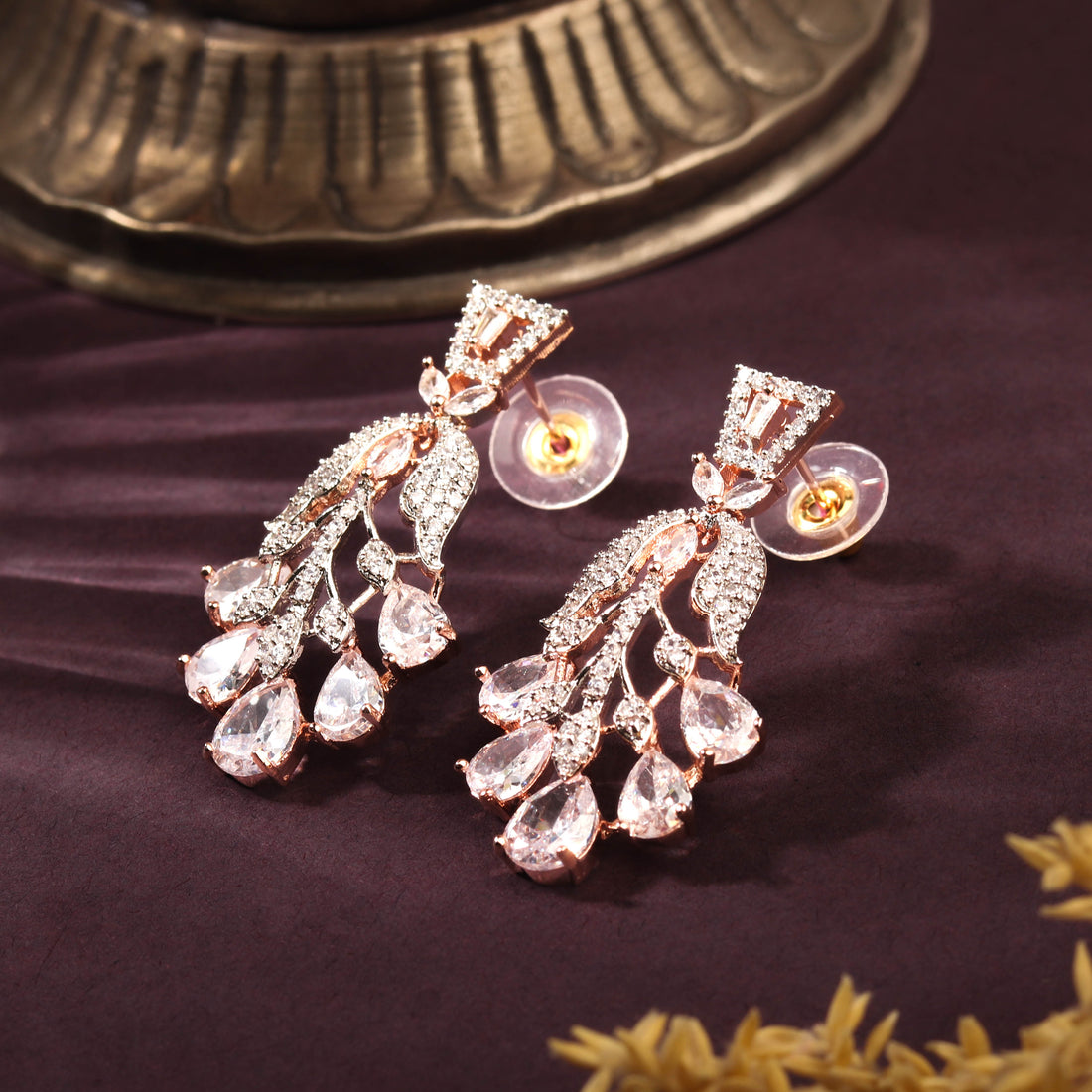 Rose Gold Plated Enchanting White CZ Contemporary Earring For Women