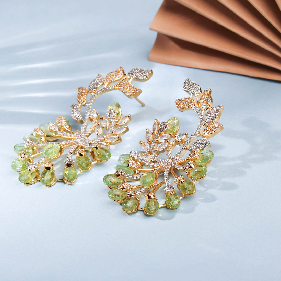 Ravishing Gold Plated White CZ Earring With Studded Green Beads Earring For Women