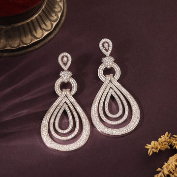 Premium Rhodium Plated White CZ Contemporary Earring For Women