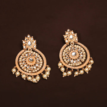 Elegant Kundan Chandbali With Pearls Earring For Women