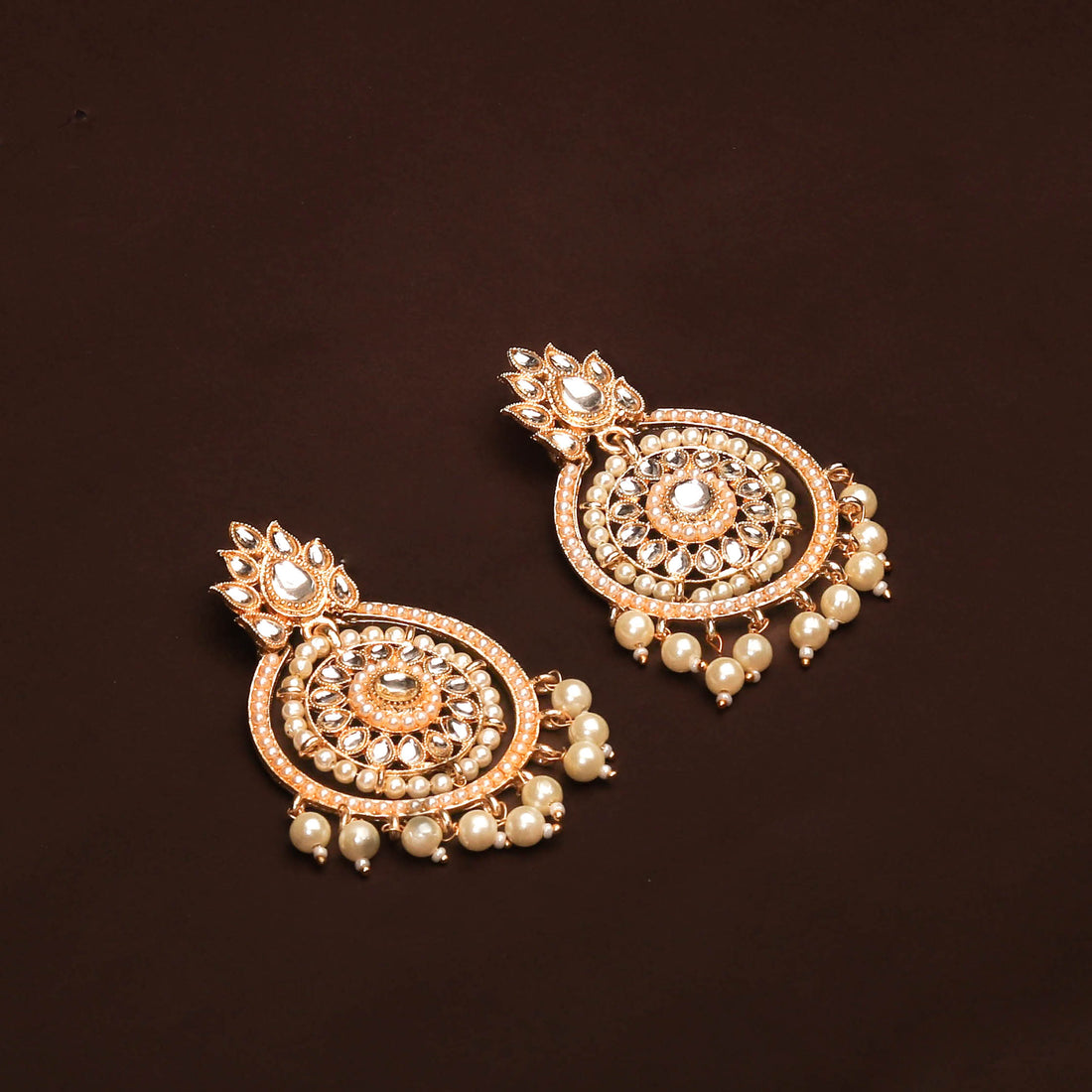 Elegant Kundan Chandbali With Pearls Earring For Women