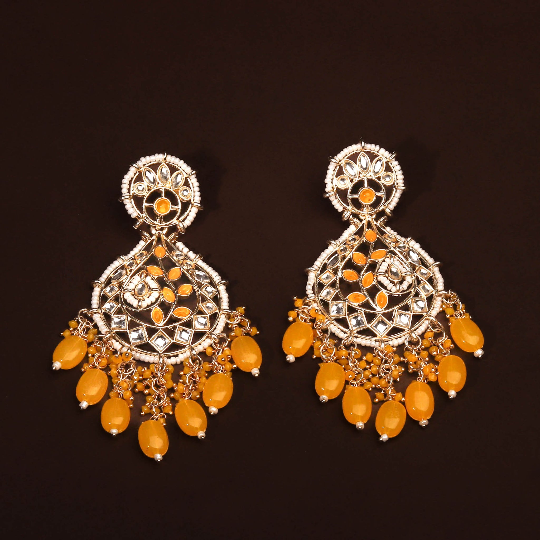 Gorgeous Kundan Chandbali With Yellow Beads Earirng For Women