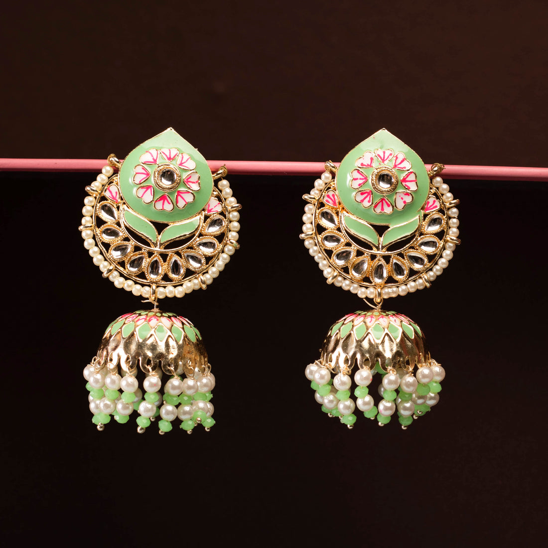 Irresistible Gold Plated With Green and White Jhumka Earring For Women