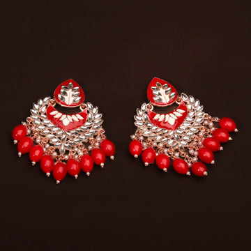 Glorious Red Meenakari and Kundan Earring For Women