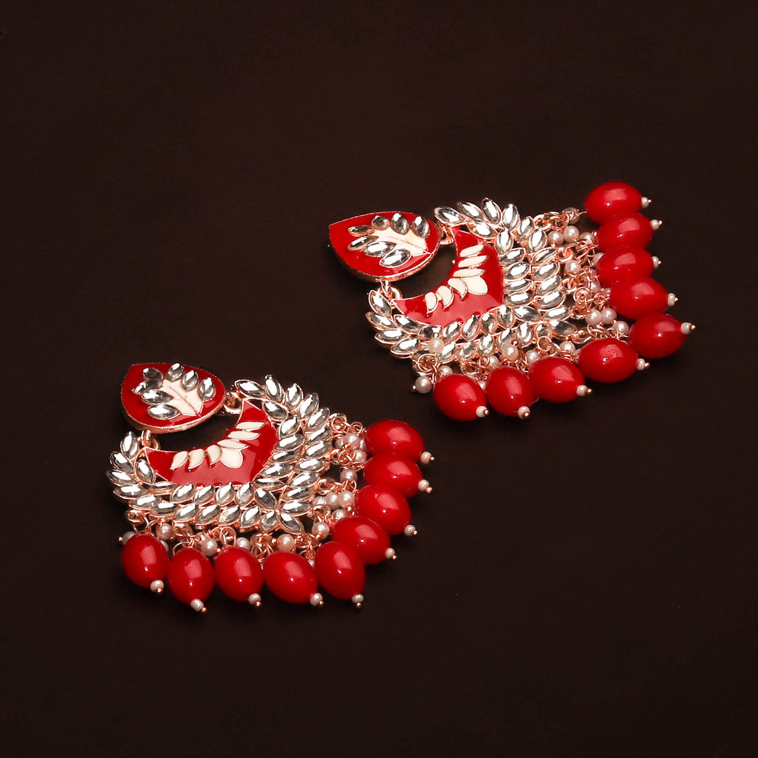 Glorious Red Meenakari and Kundan Earring For Women