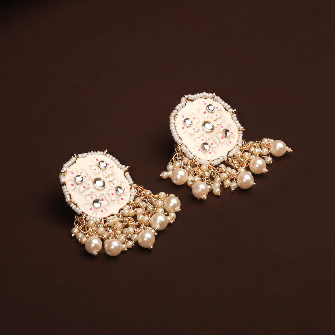 Stylish White Meenakari and Pearl Earring For Women