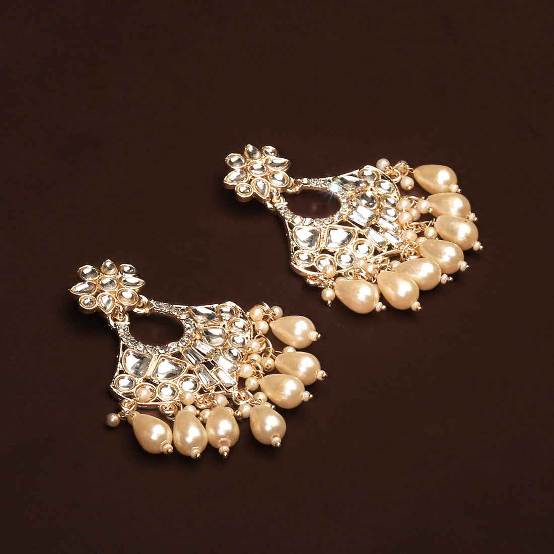 Ethereal White Chandbali Kundan With Pearl Drop Earring For Women