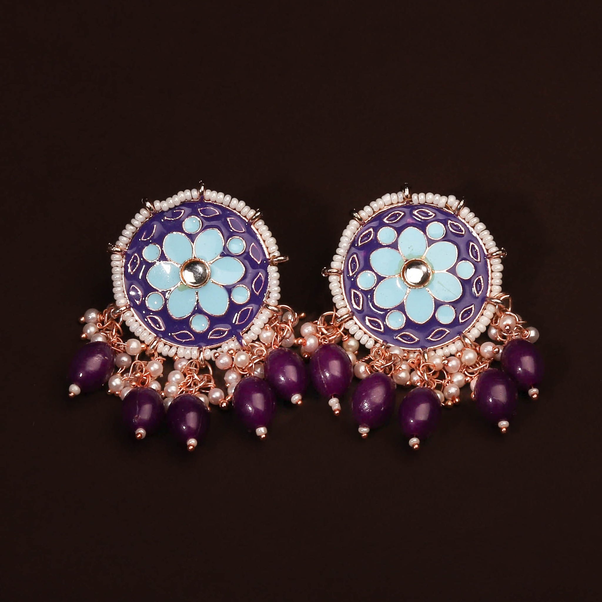 Majestic Duo Blue Toned Colour Studded Earring For Women