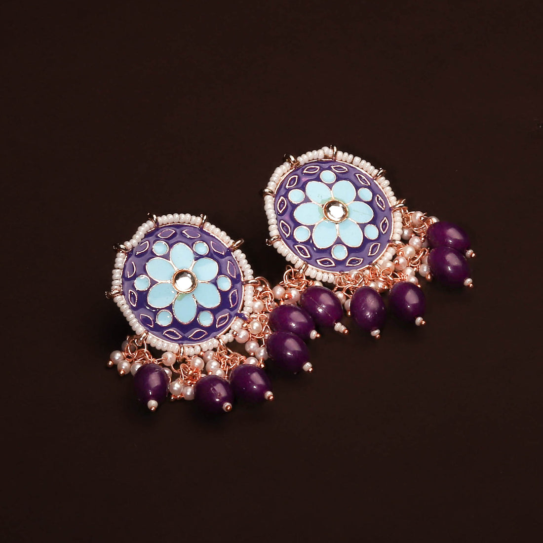 Majestic Duo Blue Toned Colour Studded Earring For Women