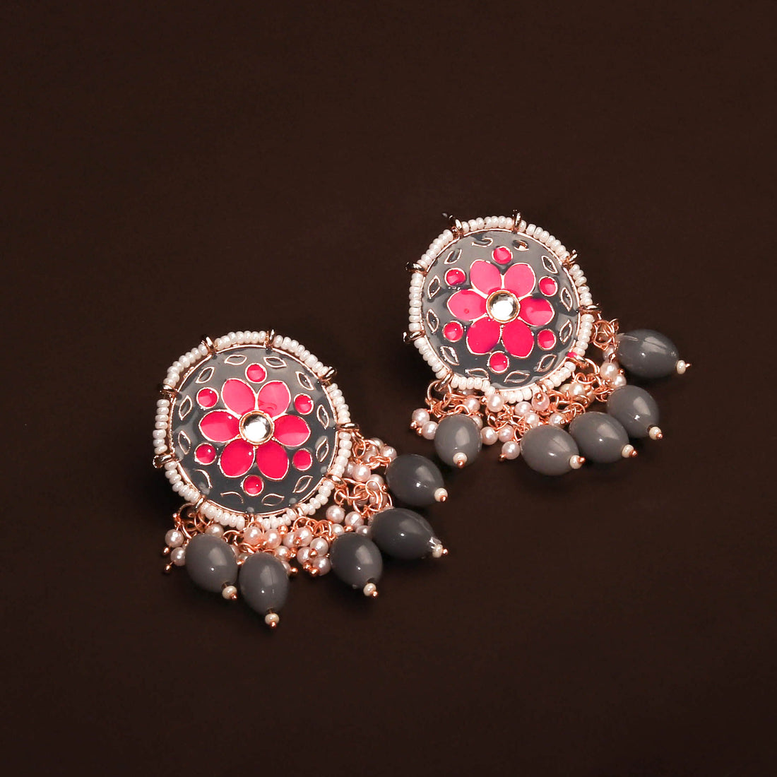 Beautiful Pink and Ash Colour Studded Earring For Women