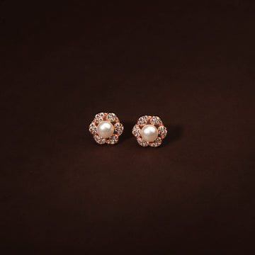 Elegant White CZ With Studded Pearl Earring For Women