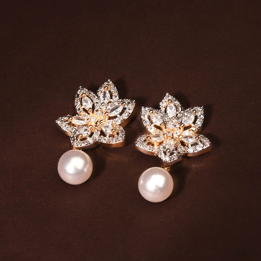 Enchanting Floral Inspired CZ Stones and Pearl Earring For Women