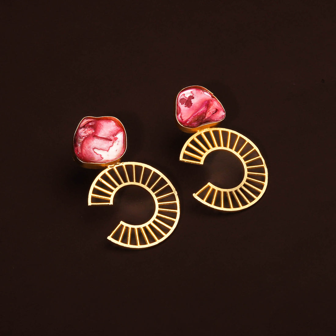 Gold Plated Semi Circular Pink Mother Of Pearl Earring For Women