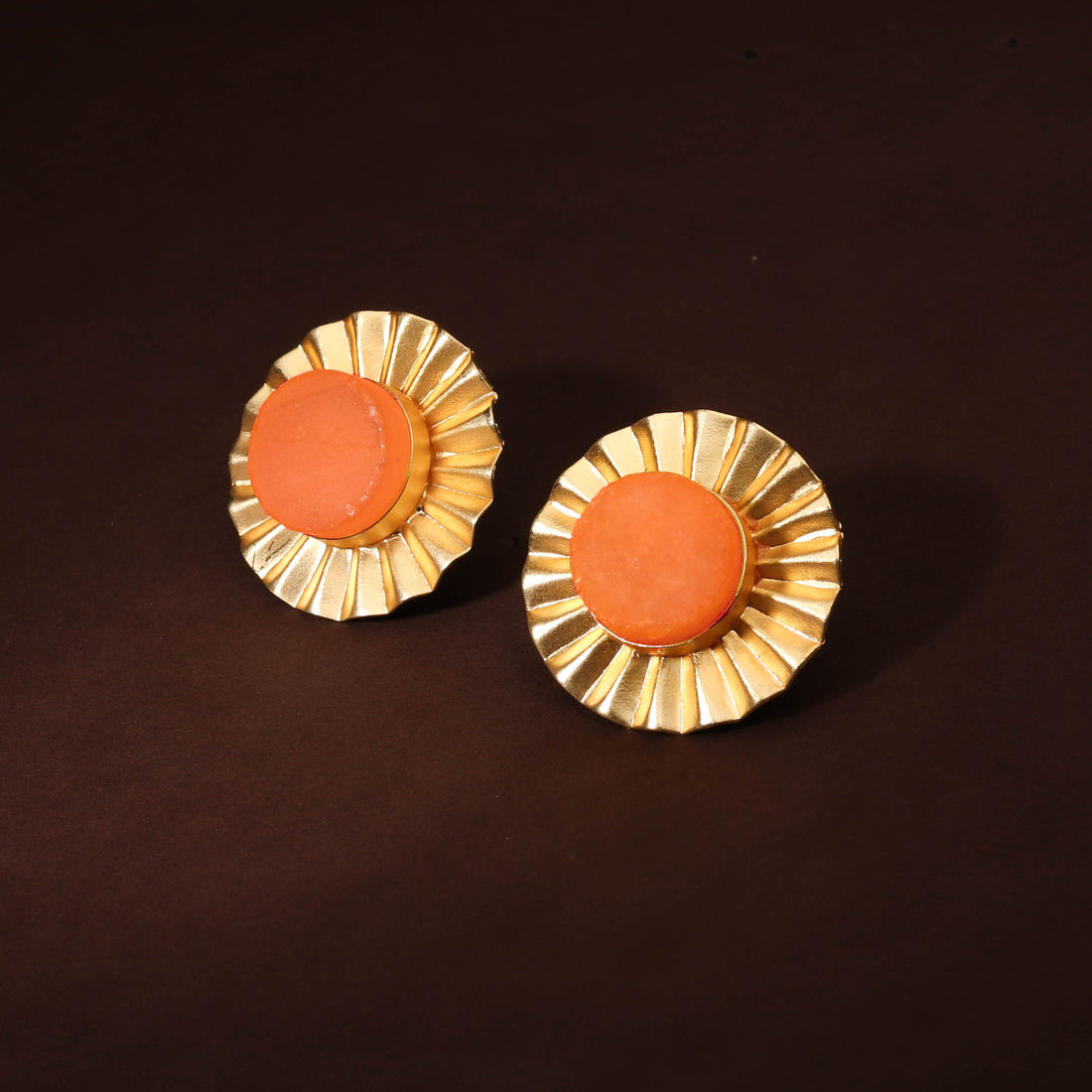 Chic Gold Plated Earrings Featuring Orange Druzy for Women