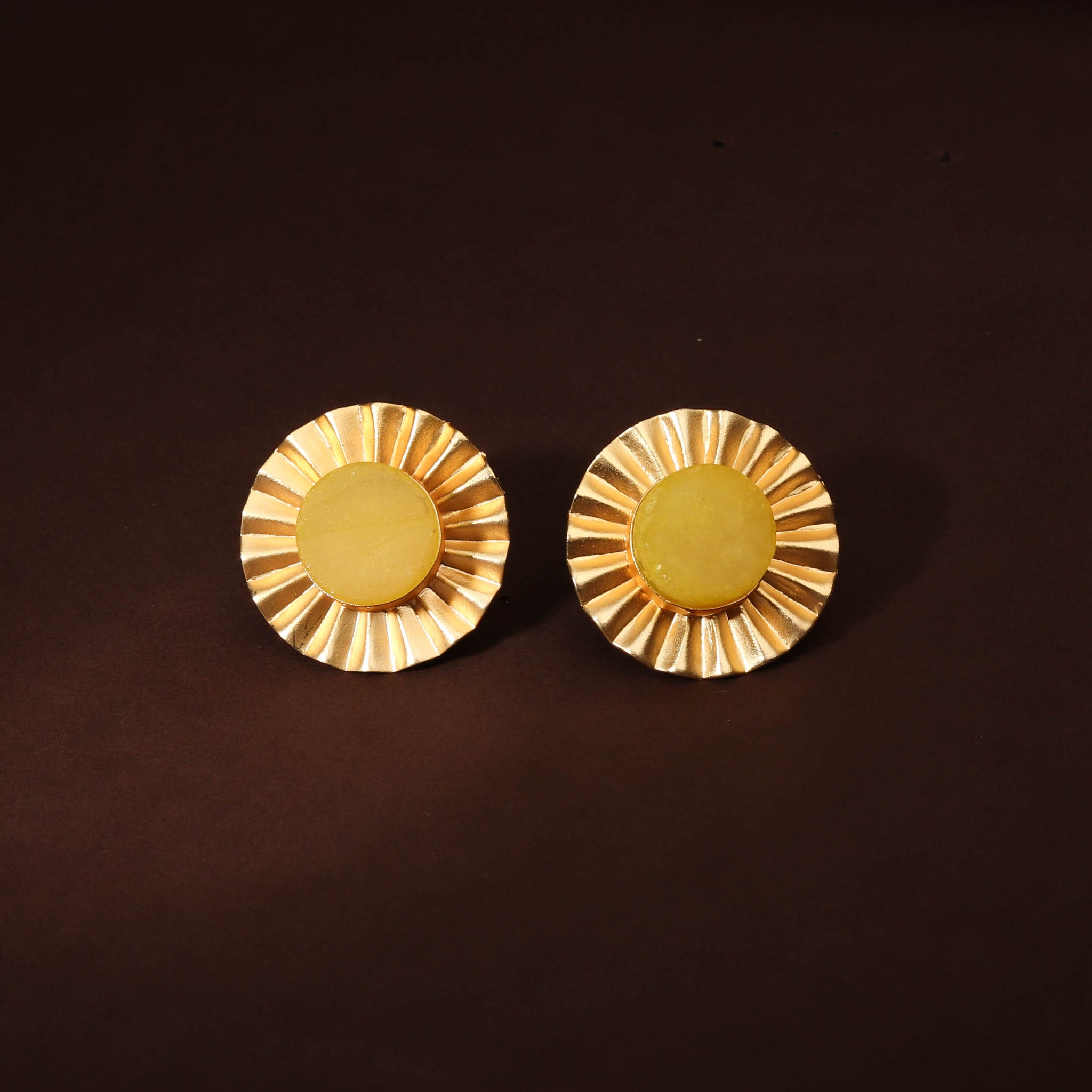 Stylish Gold Plated Yellow Druzy Earring For Women