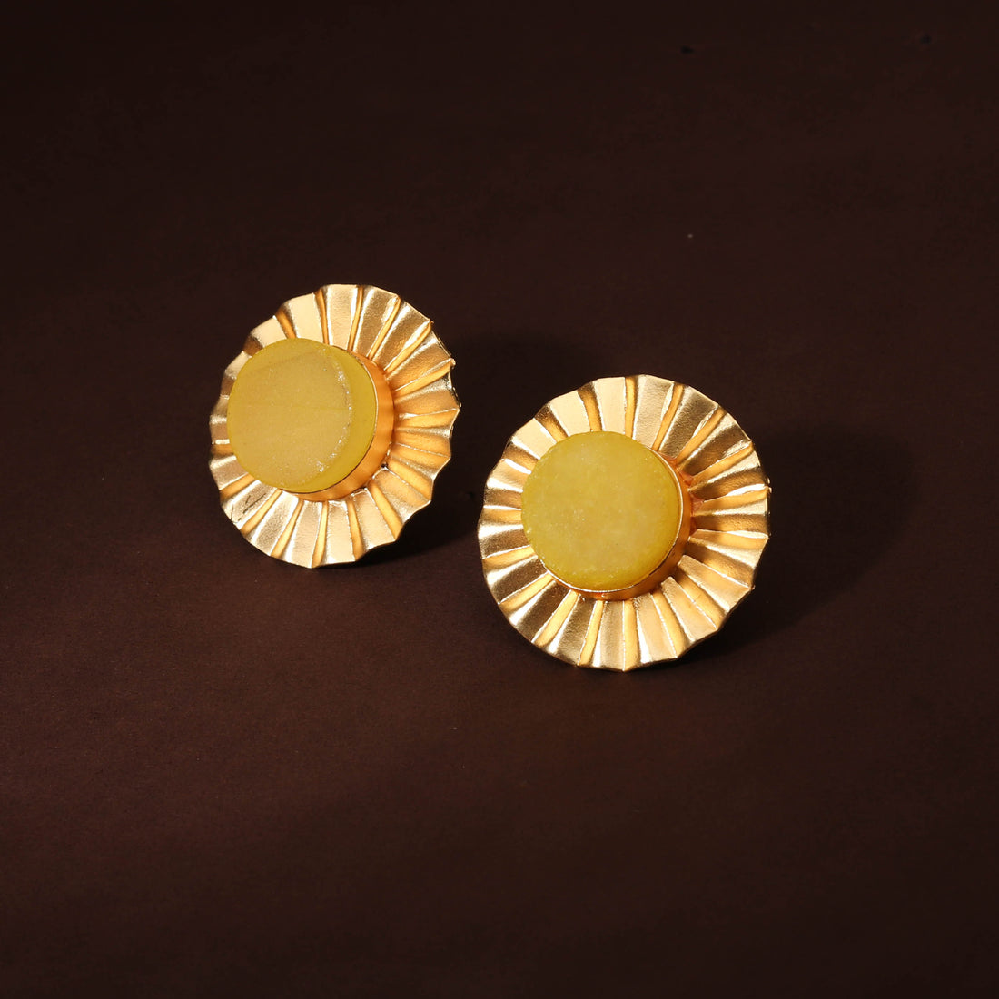 Stylish Gold Plated Yellow Druzy Earring For Women