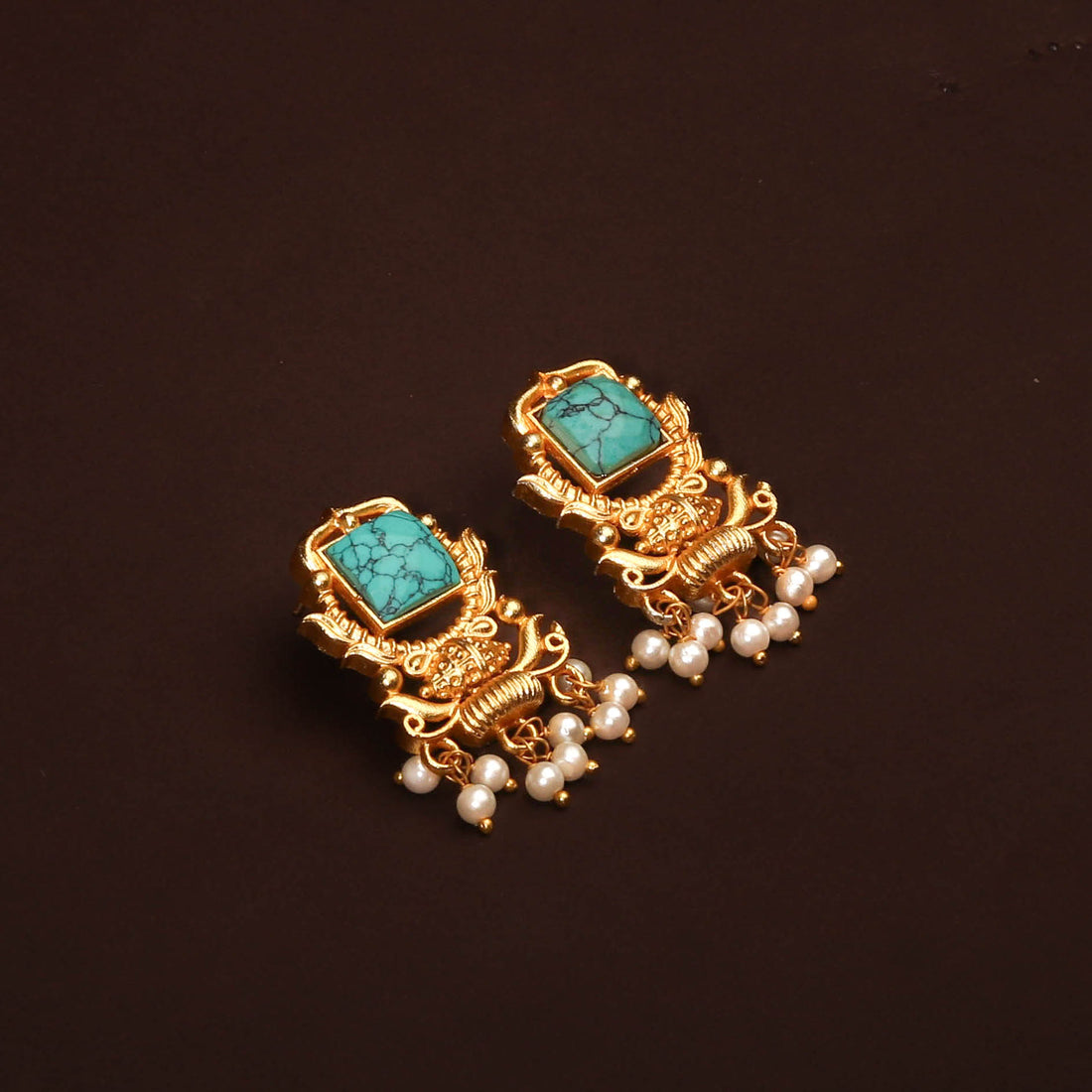 Traditional Handcrafted Turquoise Blue Stone Earring For Women