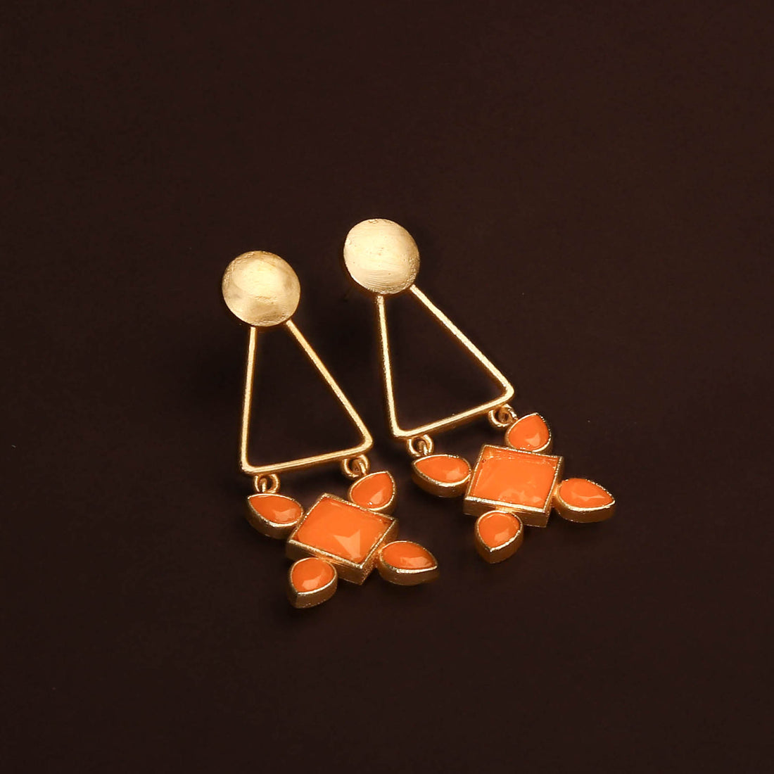 Gold Plated Orange Stone Contemporary Earring For Women