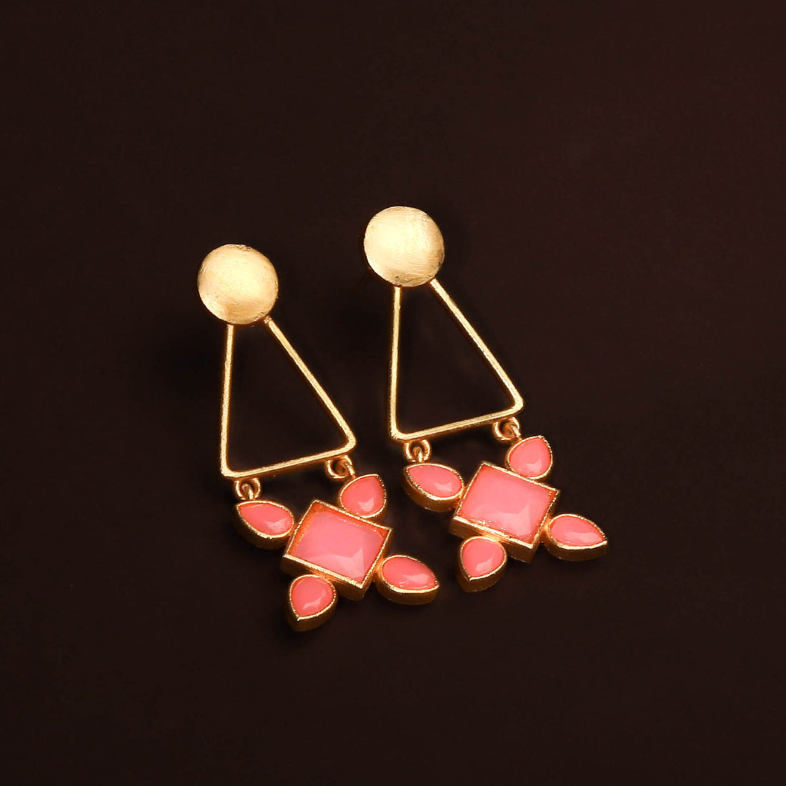 Gold Toned Blush Pink Stone Contemporary Earring For Women