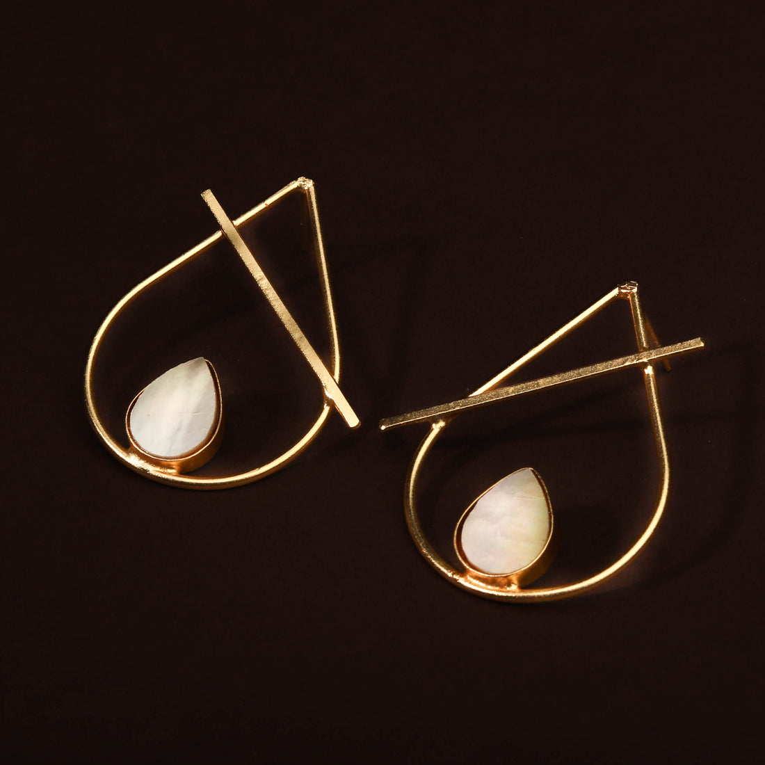 Gold Plated Pear Shaped Mother Of Pearl Earring For Women