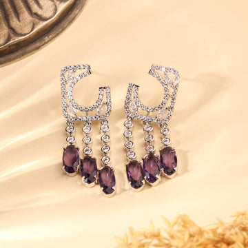 Mystical Rhodium Plated Lavender and White Zircon Earring For Women