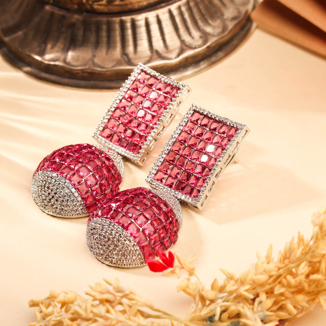 Premium Rhodium Plated Ruby Red Dangler Earrings For Women