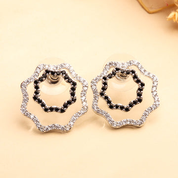 Chic Rhodium Plated Black and White Stone Earrings for Women