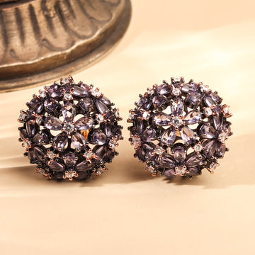 Regal Black Victorian Plated Lavender Circular Stud Earring for Women