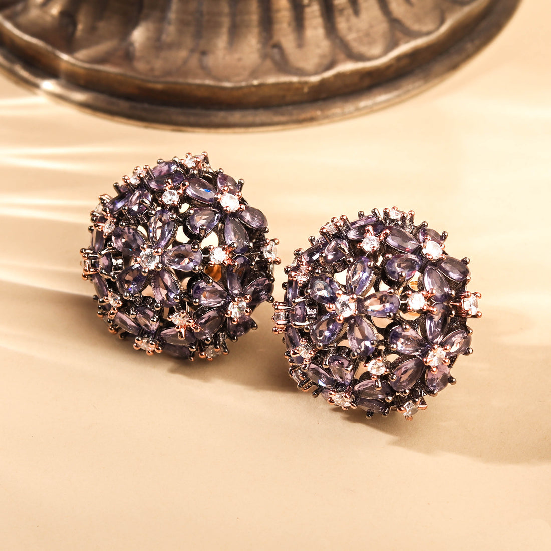 Regal Black Victorian Plated Lavender Circular Stud Earring for Women