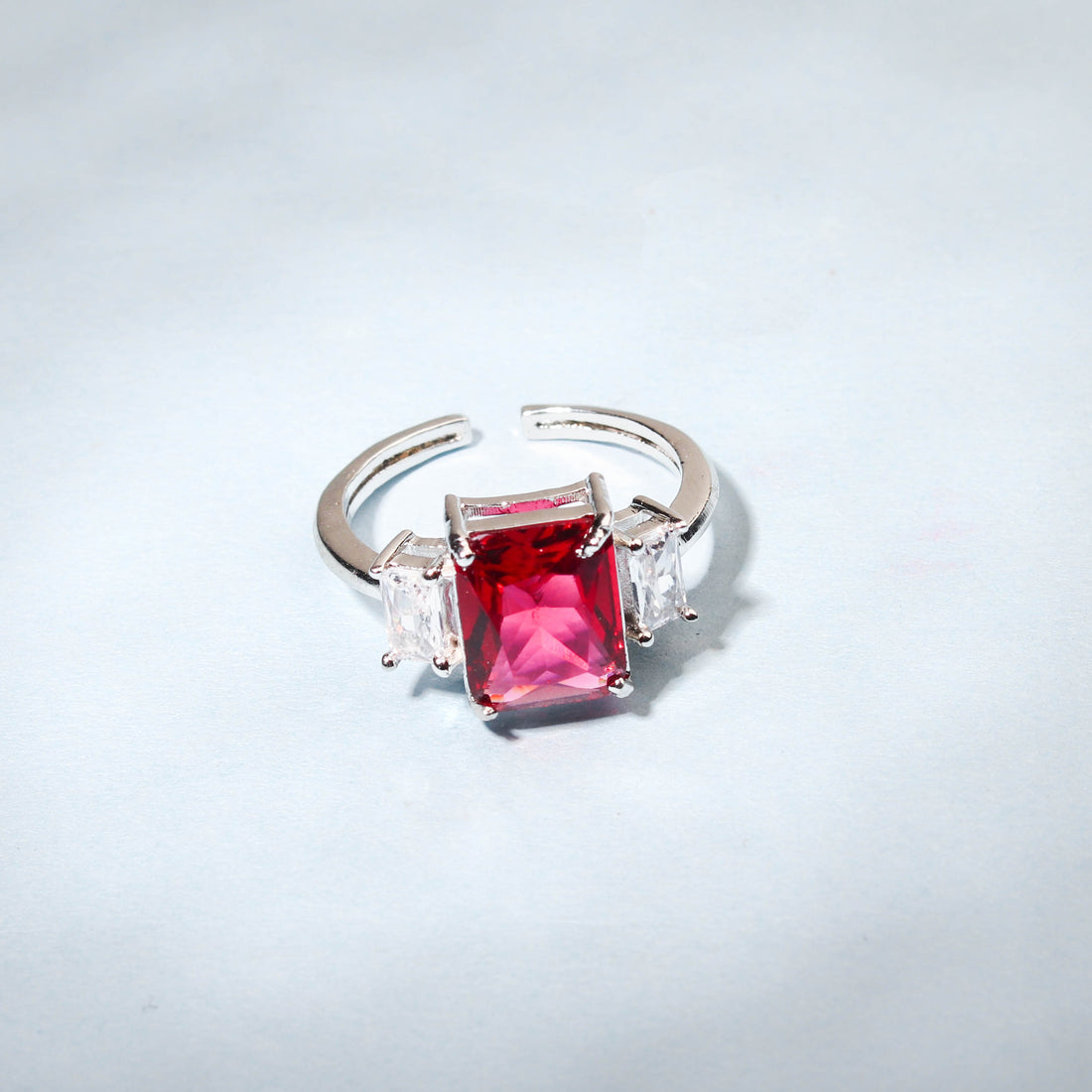 Exquisite Red Color Solitaire Stone With Cz Stones Finger Ring For Women - Free Size