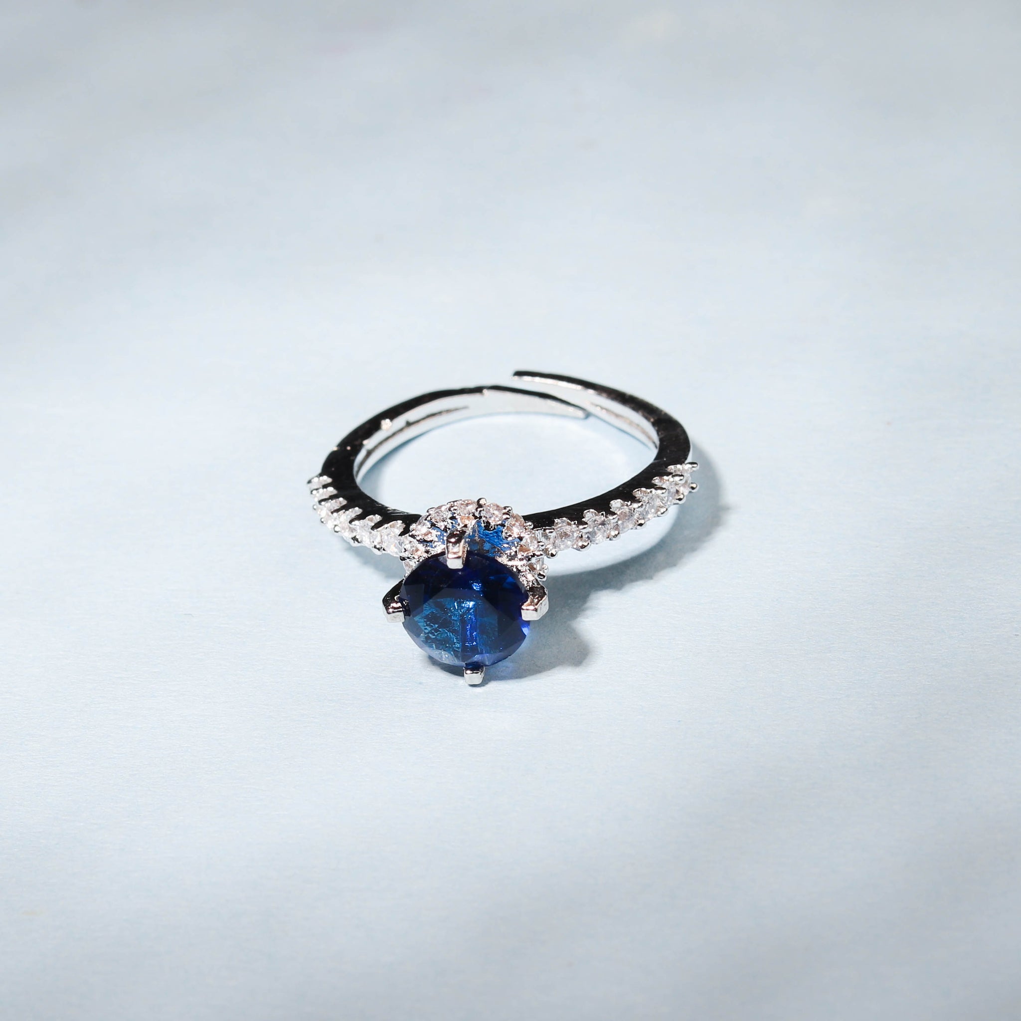 Luxurious Blue  Cz Stone Solitaire FInger Ring For Women - Free Size