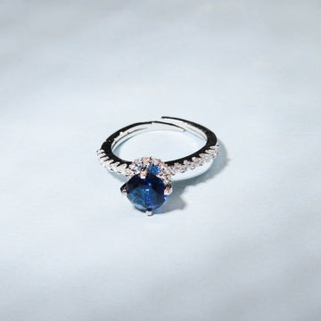 Luxurious Blue  Cz Stone Solitaire FInger Ring For Women - Free Size