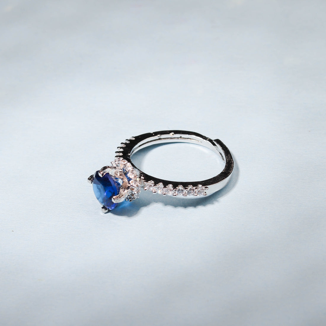 Luxurious Blue  Cz Stone Solitaire FInger Ring For Women - Free Size