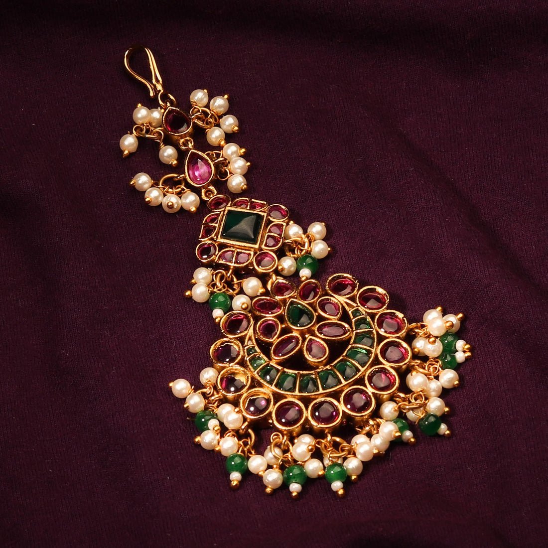 Premium Handcrafted Maang Tikka with Mutli Color Kemp Stones