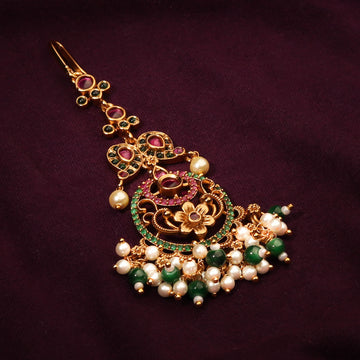 Gold Plated Floral Maang Tikka for Traditional Occasions Style