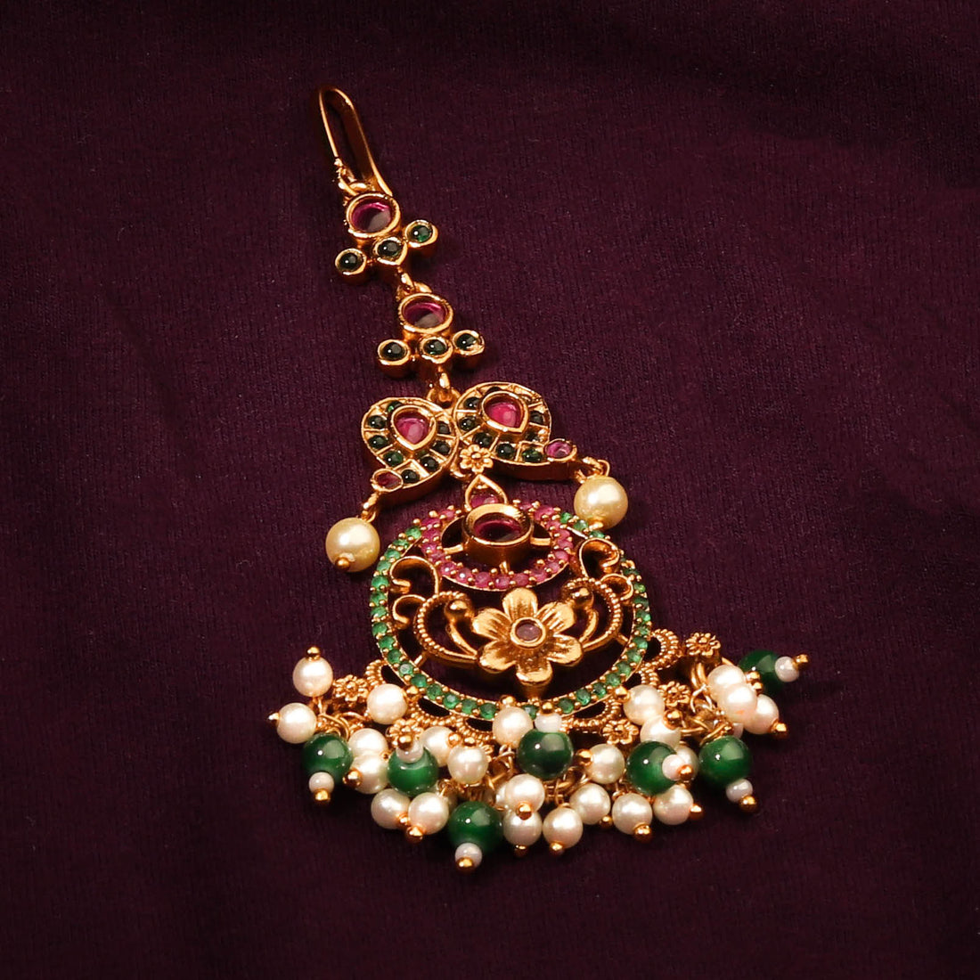 Gold Plated Floral Maang Tikka for Traditional Occasions Style