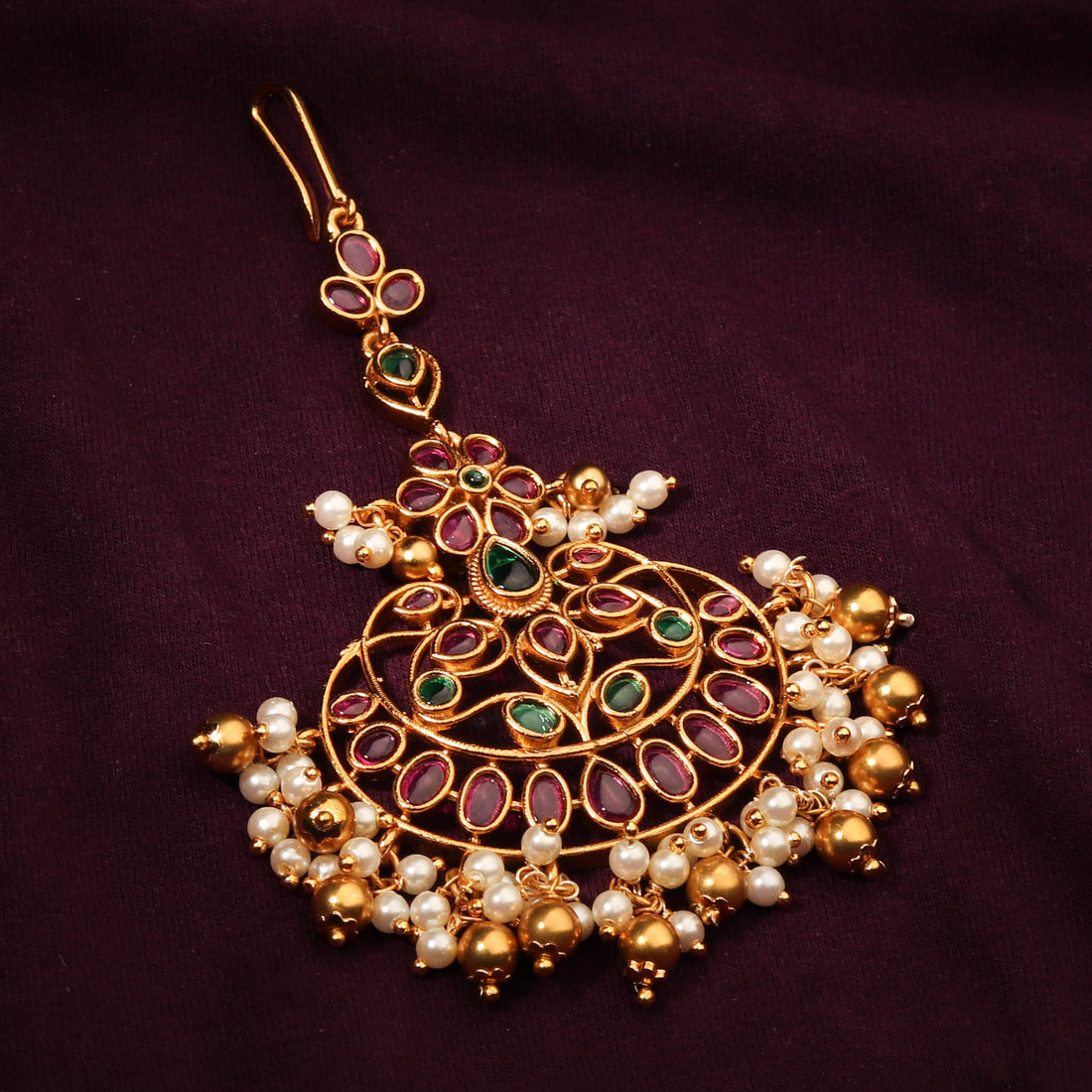 Ethnic Multicolour Chandbali Style Kemp Stones Maang Tikka