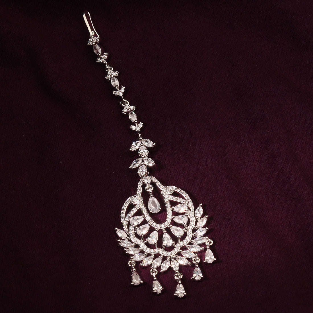 Silver Plated Chandbali Style With Studded CZ Maang Tikka