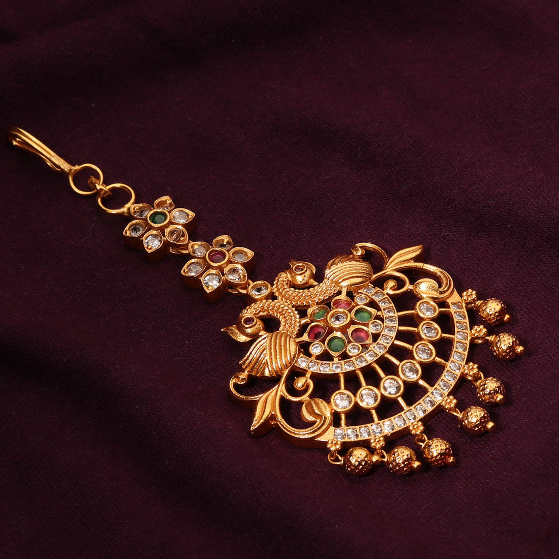 Traditional Handcrafted Gold Plated Dual Peacock Multicolour Maang Tikka