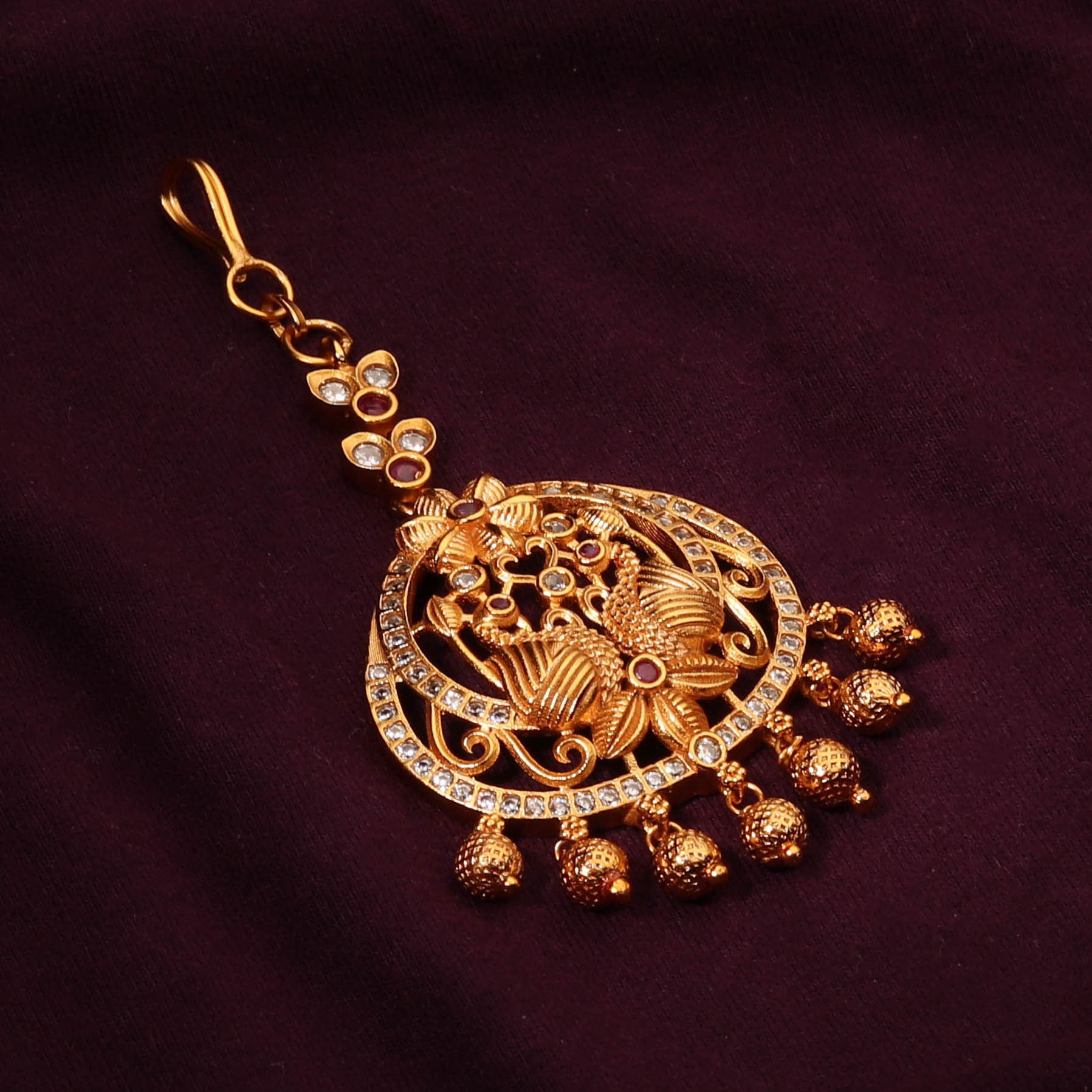 Beautiful Gold Plated Multi Stone Dual Peacock Maang Tikka