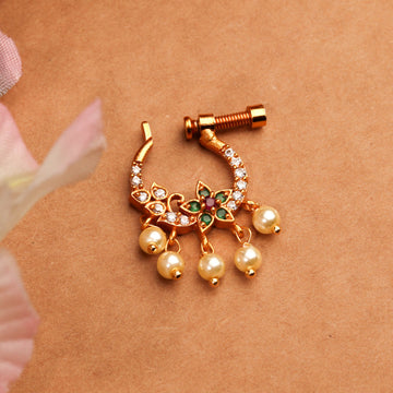 24K Gold Plated Nose Pin Crafted with Green and Multi Color Stones