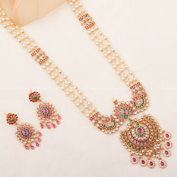 24K Gold Plated Necklace Set Multi Colour Pendant And Earrings For Women