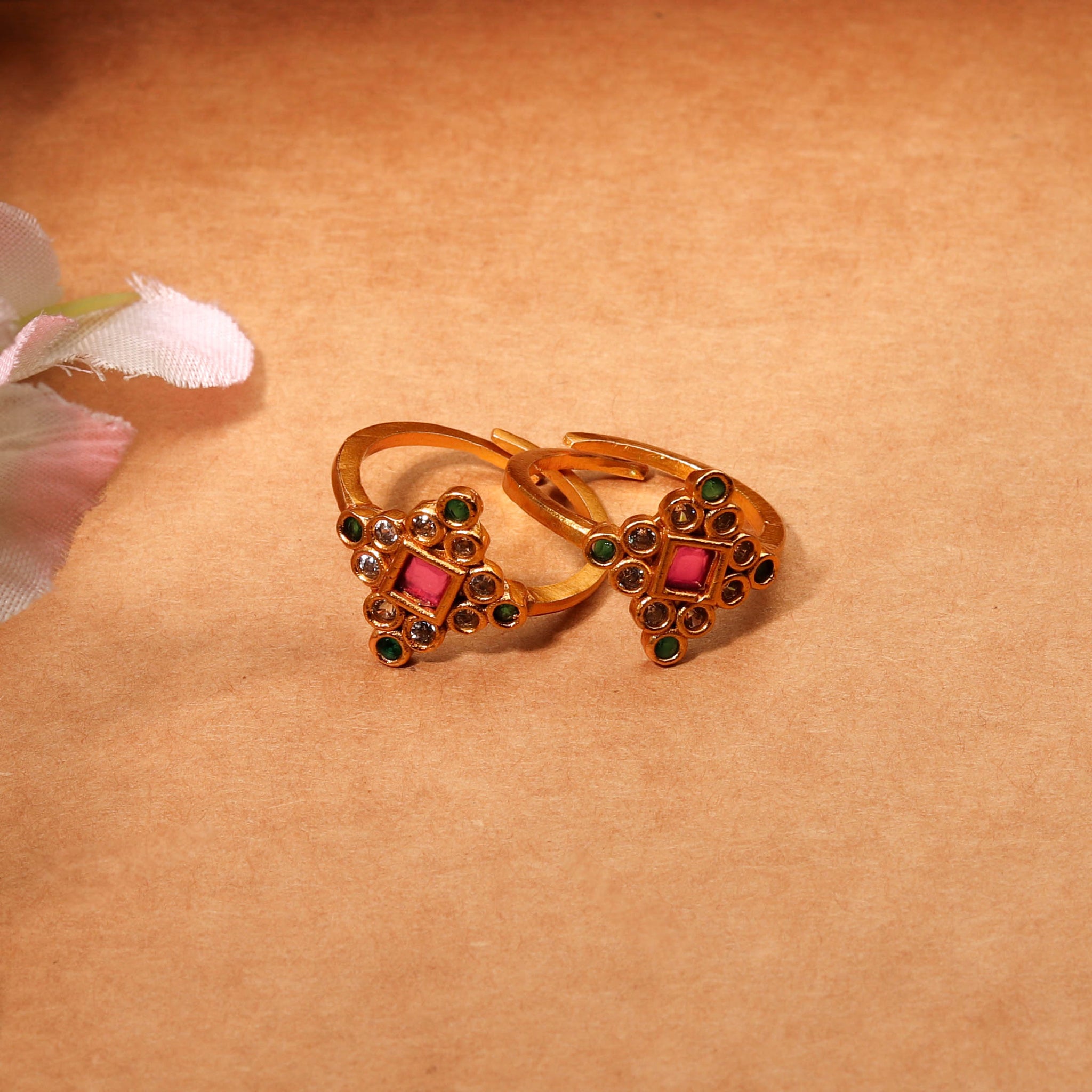 Gold Plated With Mutli Color Stones Toe Rings For Women - Free Size