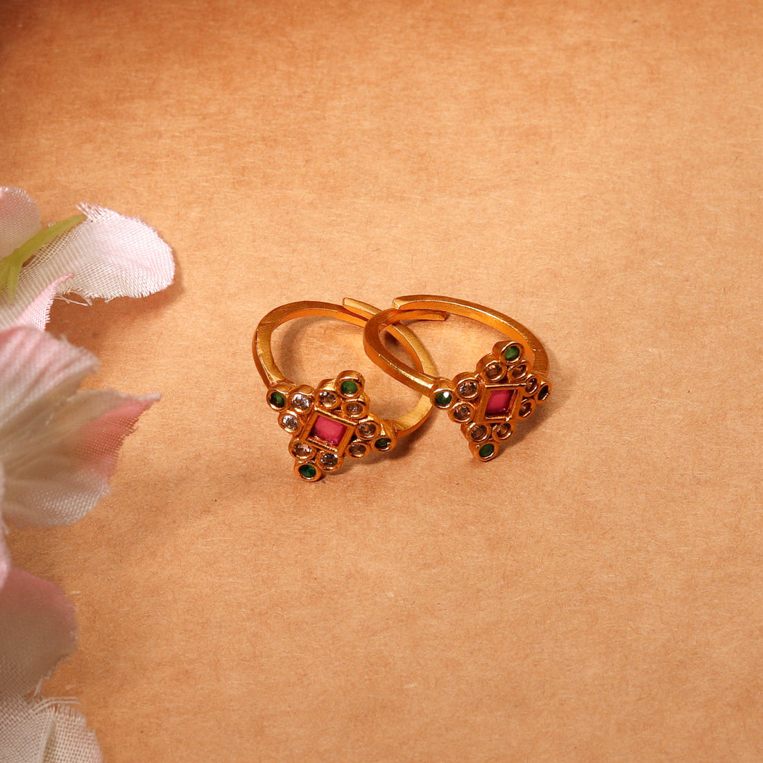 Gold Plated With Mutli Color Stones Toe Rings For Women - Free Size