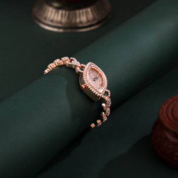 Rose Gold Plated Luxury Women Watch With Cubic Zirconia Elegance