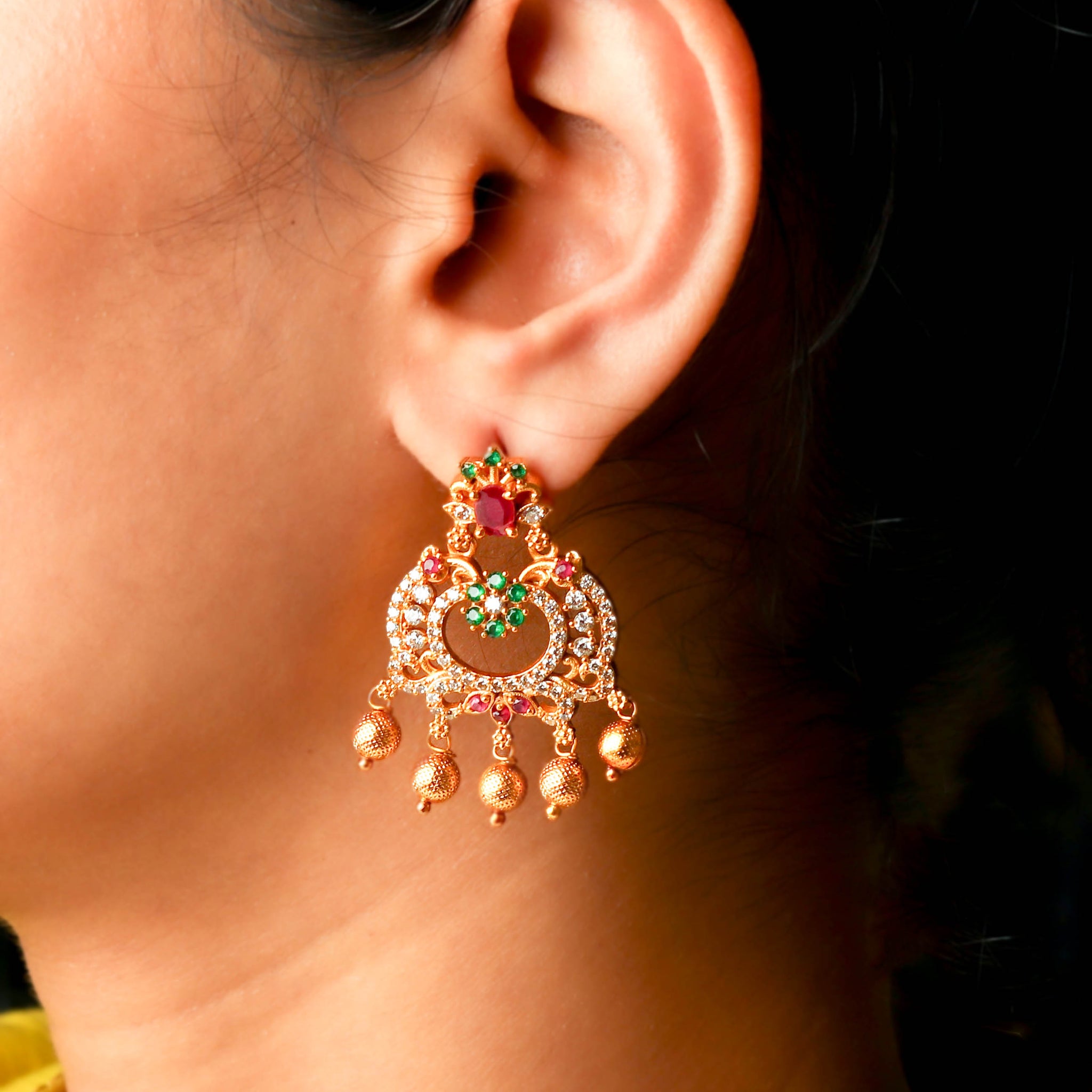 Traditional South Indian Chandbali With Multi Color Stones For Womens